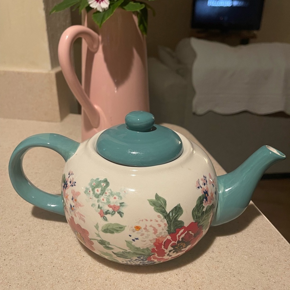 The Pioneer Woman Teal and Cream Floral Teapot - Picture 9 of 13